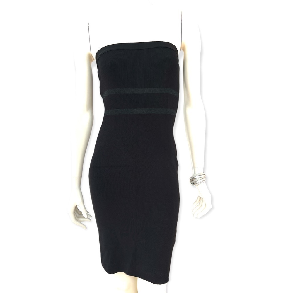 Bebe Strapless Black Midi Bodycon Dress Size S